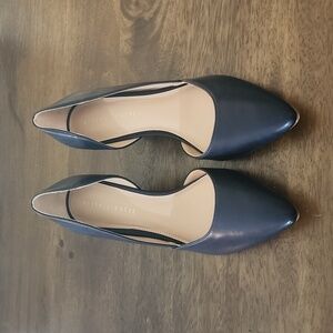 KELLY & KATIE Fassi Wedge Pump Navy Faux Leather 9.5 Medium